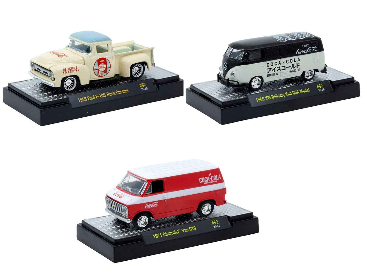 Miniature Motors Coca-Cola 1/64 scale diecast model car set of 3, limited edition Release 62 by M2 Machines.
