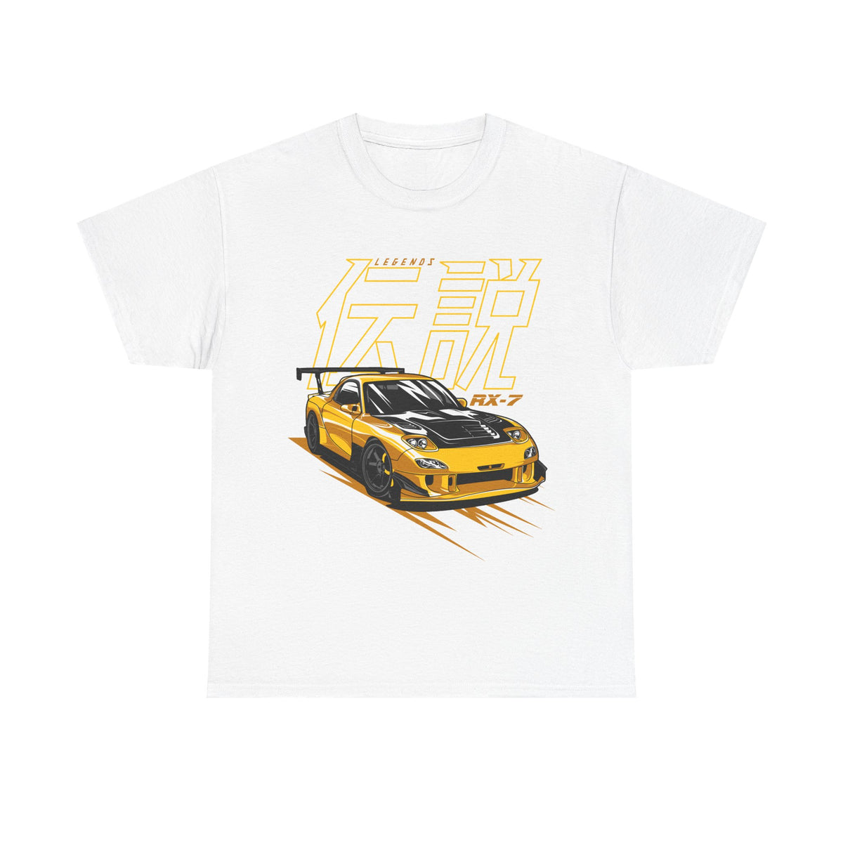 Evergreen Kings JDM Legends RE-Amemiya RX7 T-shirt featuring a detailed graphic of the iconic Mazda RX7 car.