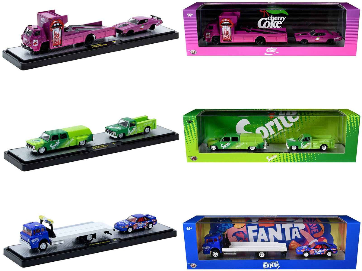 Miniature Motors Auto Haulers Soda Set of 3, 1/64 scale diecast model cars, limited edition release by M2 Machines