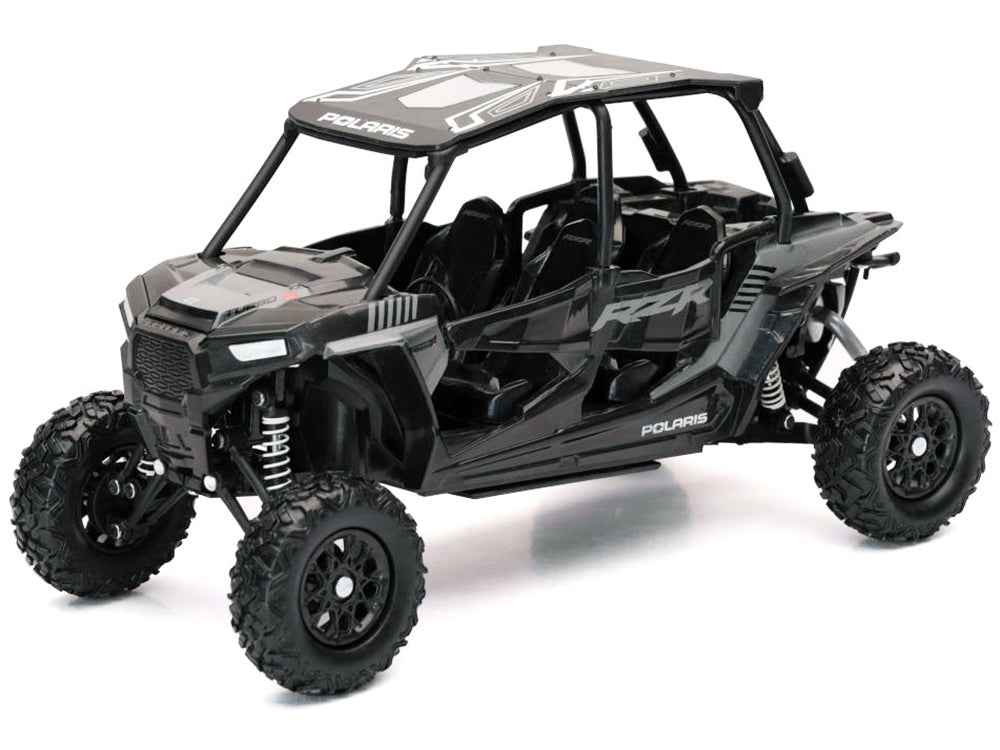 Miniature Motors Polaris RZR XP 4 Turbo EPS UTV diecast model in black with gray graphics, 1/18 scale, detailed replica.