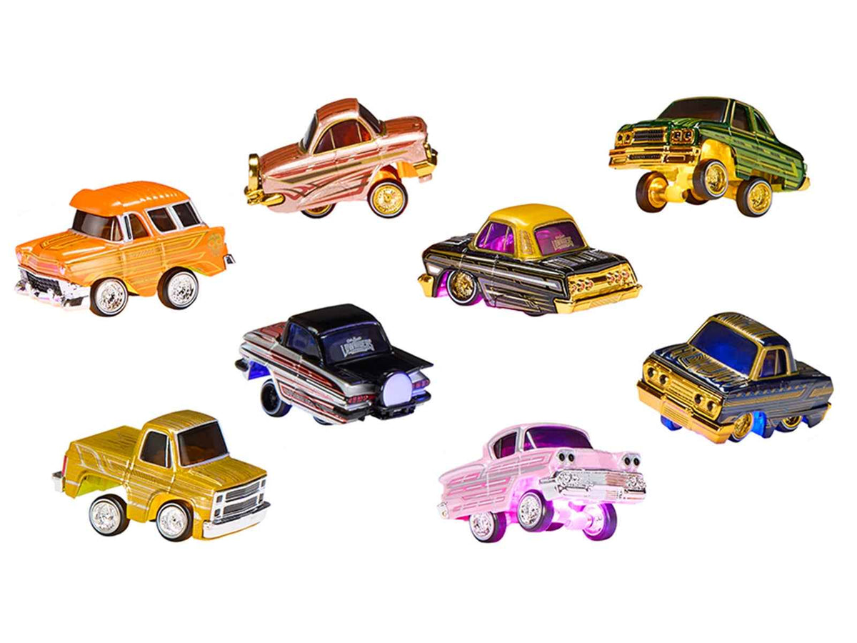 Set of 8 Miniature Motors Lowriders Show Glow Series 2 diecast model cars, detailed collectible cars by CarTuned.