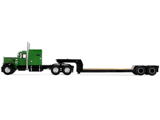 Peterbilt 351 with 60" Vintage Sleeper and Rogers Vintage Lowboy Trailer Green with Black Trailer 1/64 Diecast Model by DCP/First Gear