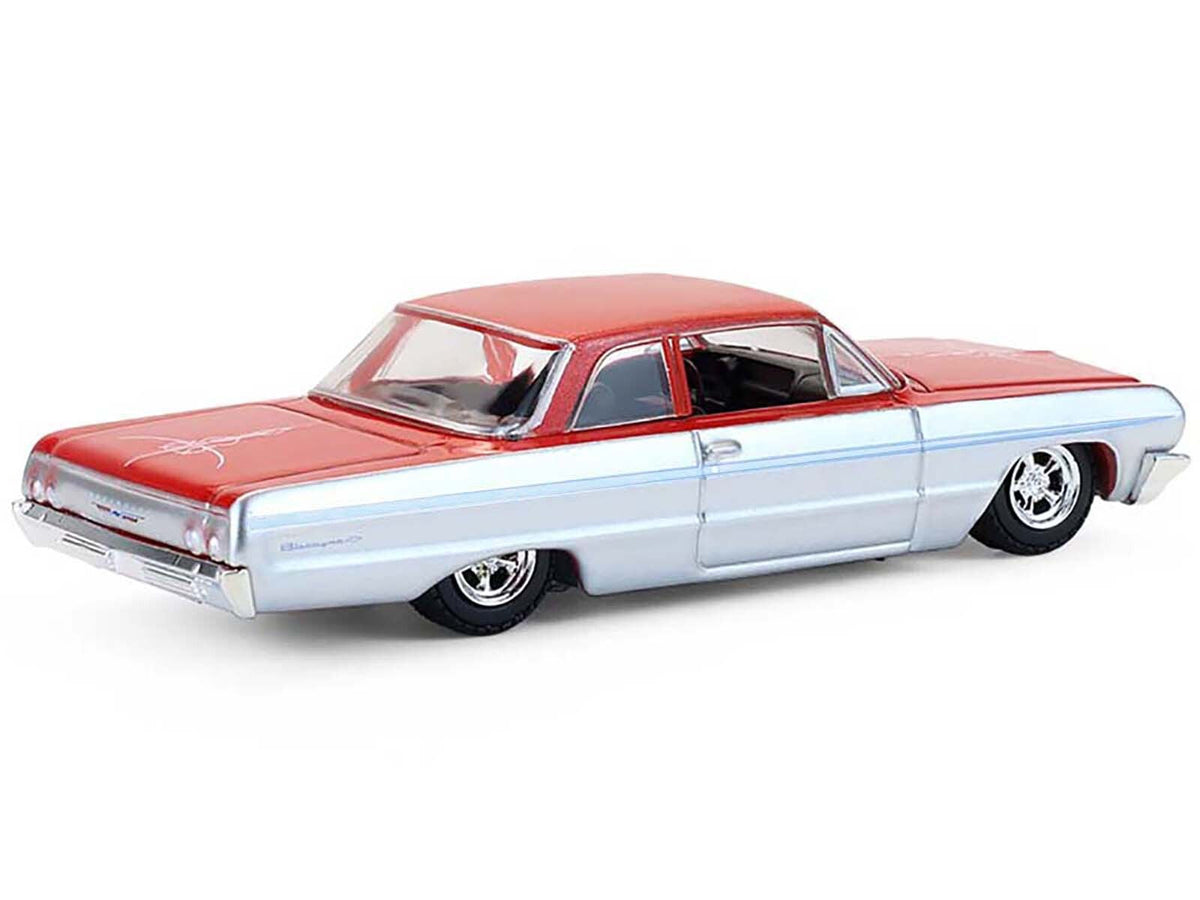Miniature Motors 1964 Chevrolet Biscayne diecast model car, silver and red two-tone, from Greenlight California Lowriders Series 7.