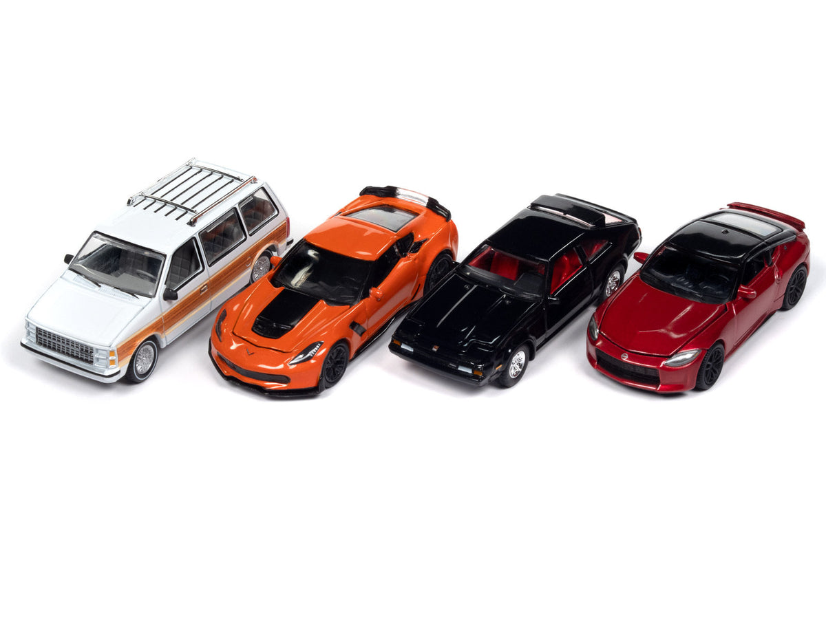 Set of six Miniature Motors Auto World 2024 Release 2 1/64 scale diecast model cars, detailed collectible vehicle replicas.