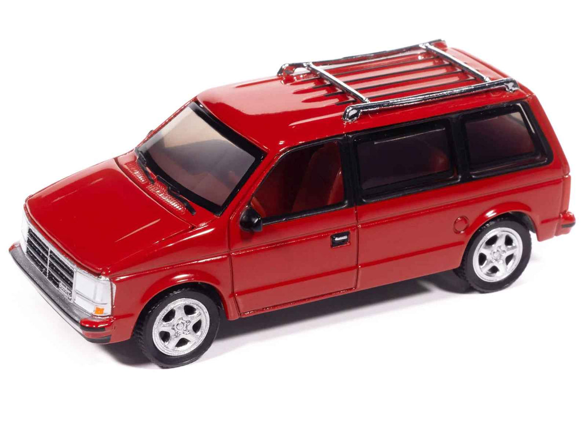 Miniature Motors 1989 Dodge Caravan Turbo Van diecast model in Flash Red from Mighty Minivans Series, 1/64 scale by Auto World.