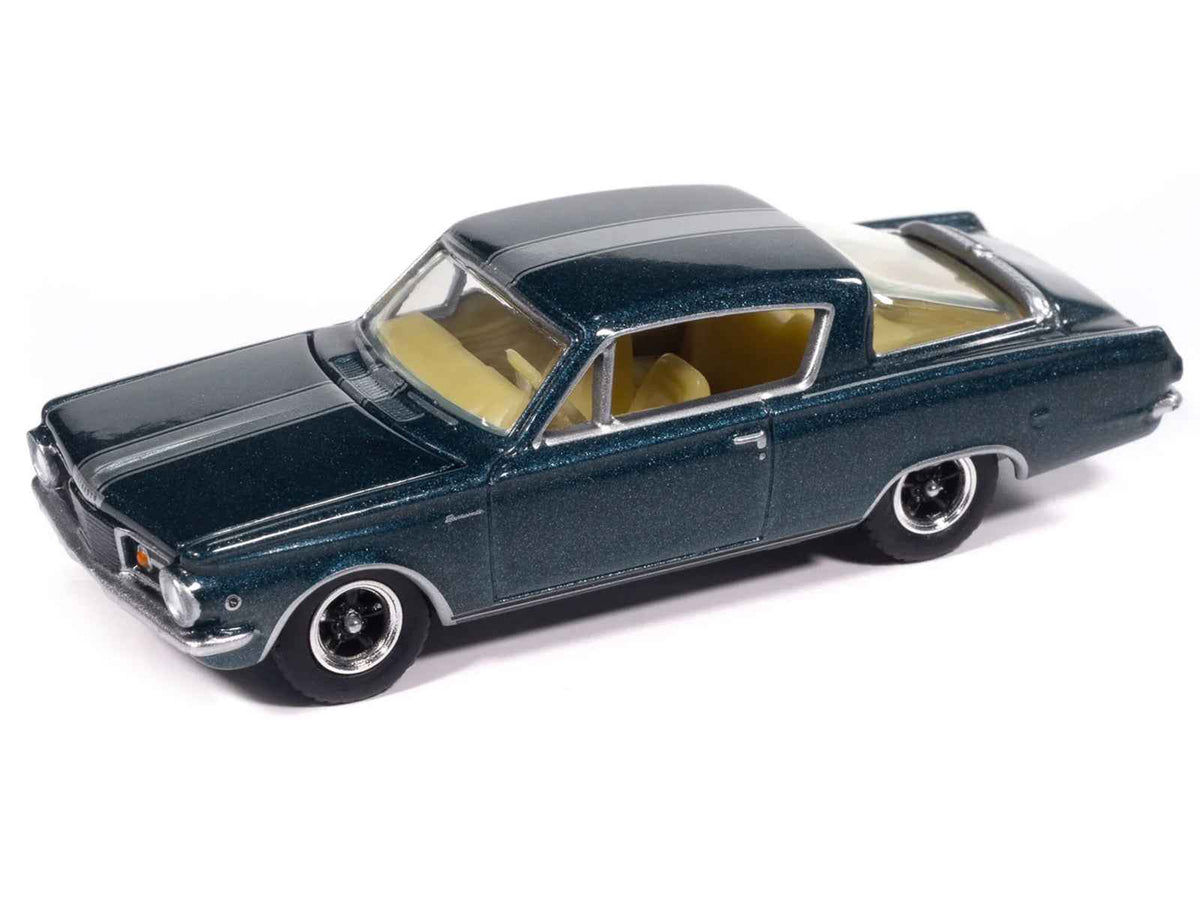 Miniature Motors 1965 Plymouth Barracuda Formula S diecast model car in dark blue metallic with silver stripe, vintage muscle series, 1/64 scale