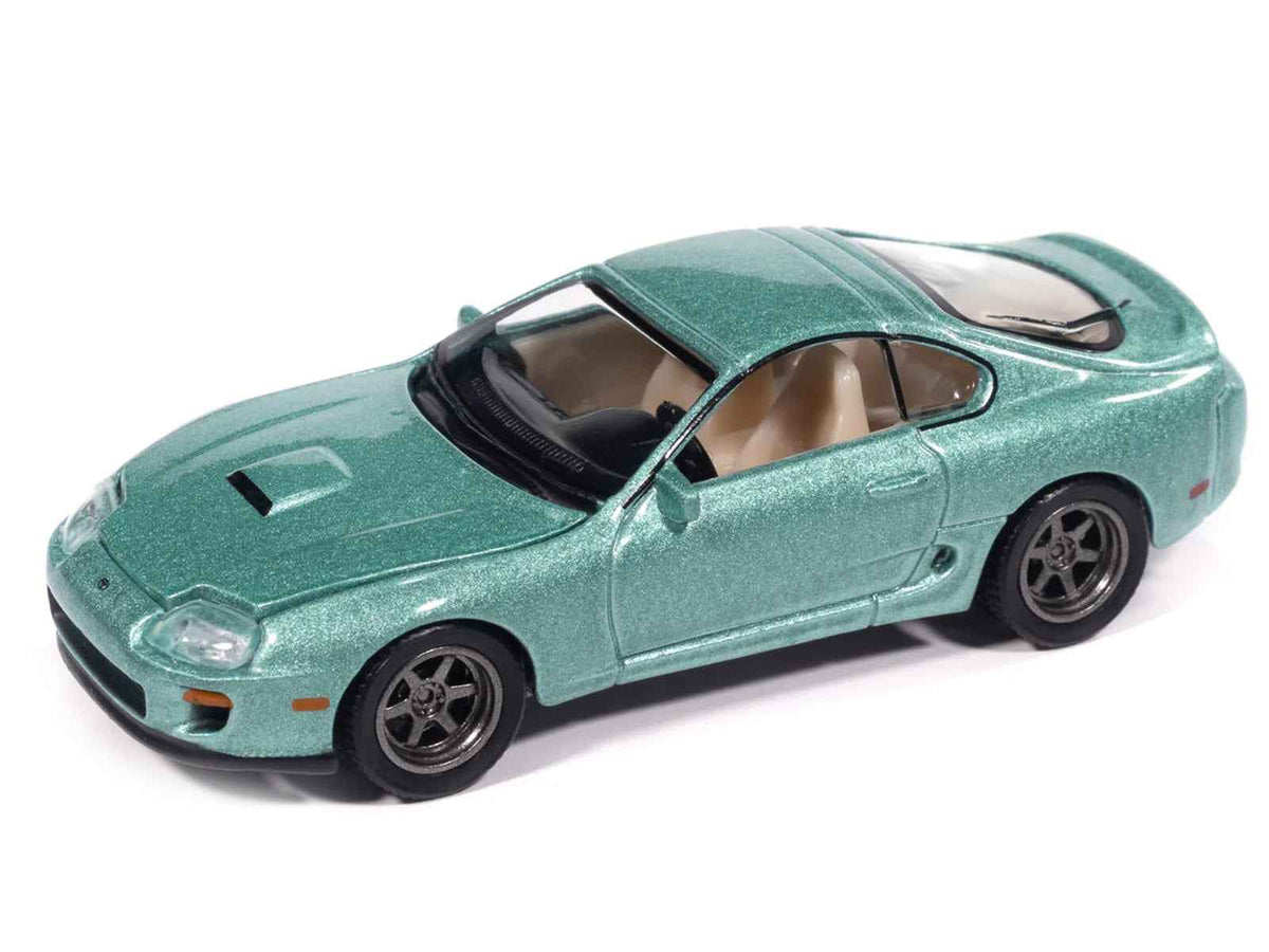Miniature Motors 1/64 diecast Toyota Supra 1998 Caribbean Green Metallic model car from Auto World Modern Muscle series.