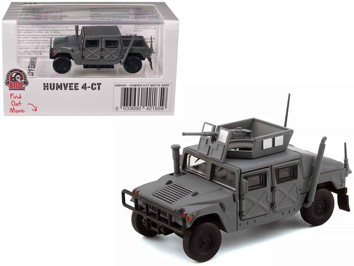 Miniature Motors HUMVEE 4-CT military vehicle diecast model in matte gray with alternative tops, 1/64 scale, by BM Creations.
