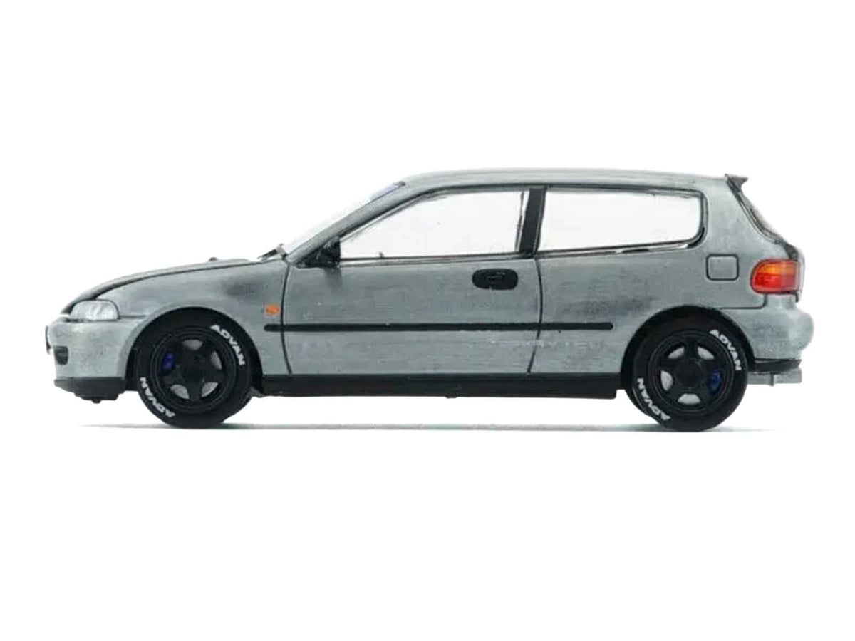 Miniature Motors Honda Civic EG6 RHD diecast model car with raw metal body and carbon hood, detailed 1/64 scale by BM Creations.