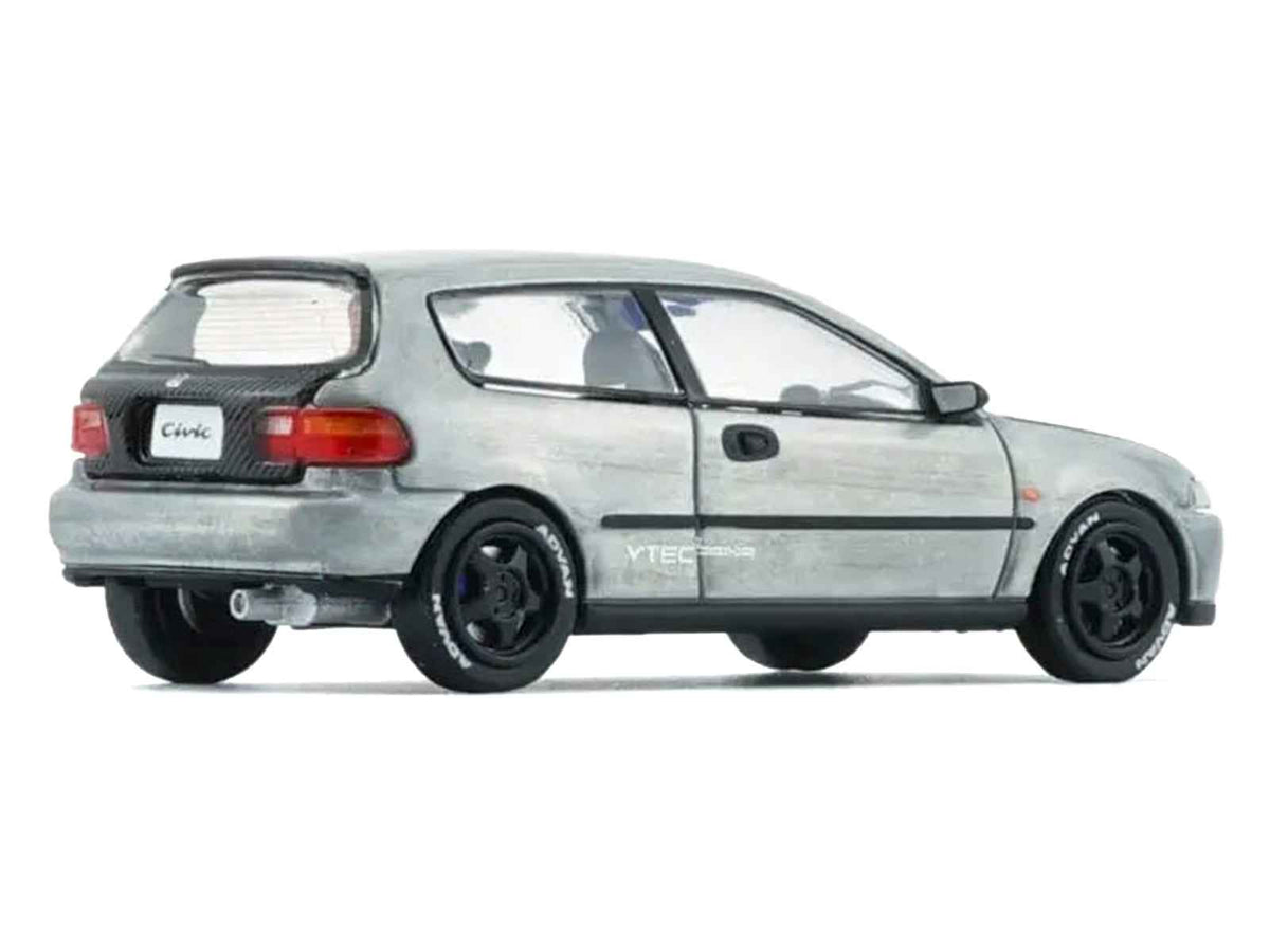 Miniature Motors Honda Civic EG6 RHD diecast model car in raw metal with carbon hood, detailed 1/64 scale by BM Creations.