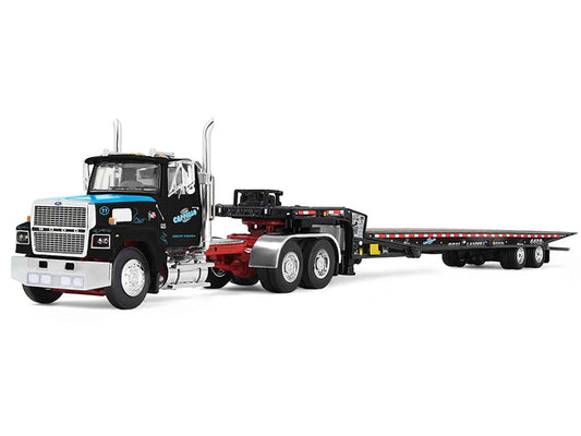 Ford LTL 9000 Day Cab and Landoll 440B-50CA Traveling Axle Trailer "Cappello Heavy Transport" Black with Blue Hood "Legacy" Series #3 1/64 Diecast Model by DCP/First Gear