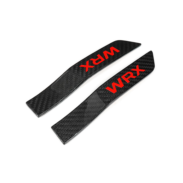 JDMuscle Tanso Carbon Fiber Fender Emblem V2 on a 2015-2021 Subaru WRX/STI, showcasing sleek carbon fiber design on vehicle fender.