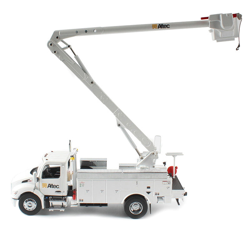 Miniature Motors Peterbilt 536 truck diecast model with Altec AA55 aerial service body in white, detailed 1/32 scale.