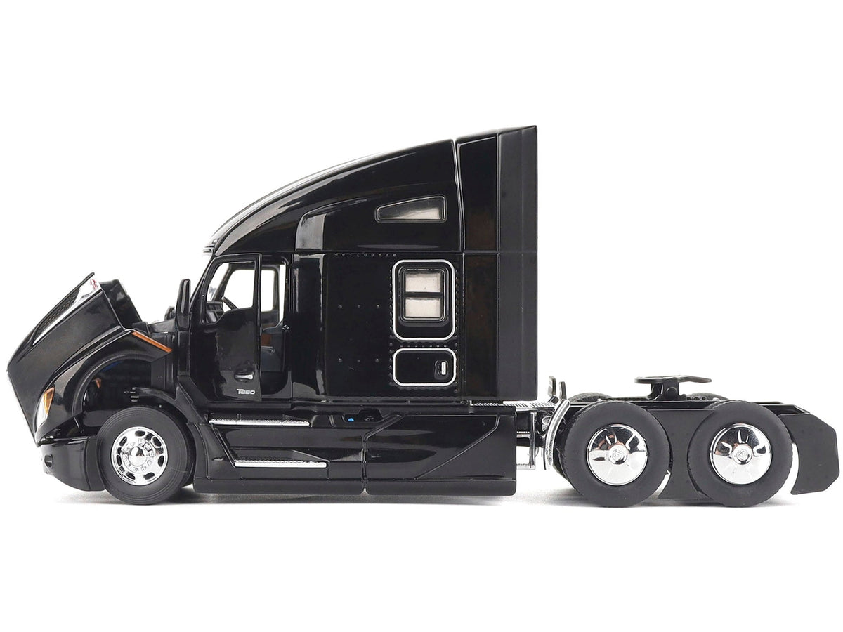 Black Kenworth T680 76" High Roof Sleeper Cab diecast model by Diecast Masters, detailed miniature truck tractor for collectors.