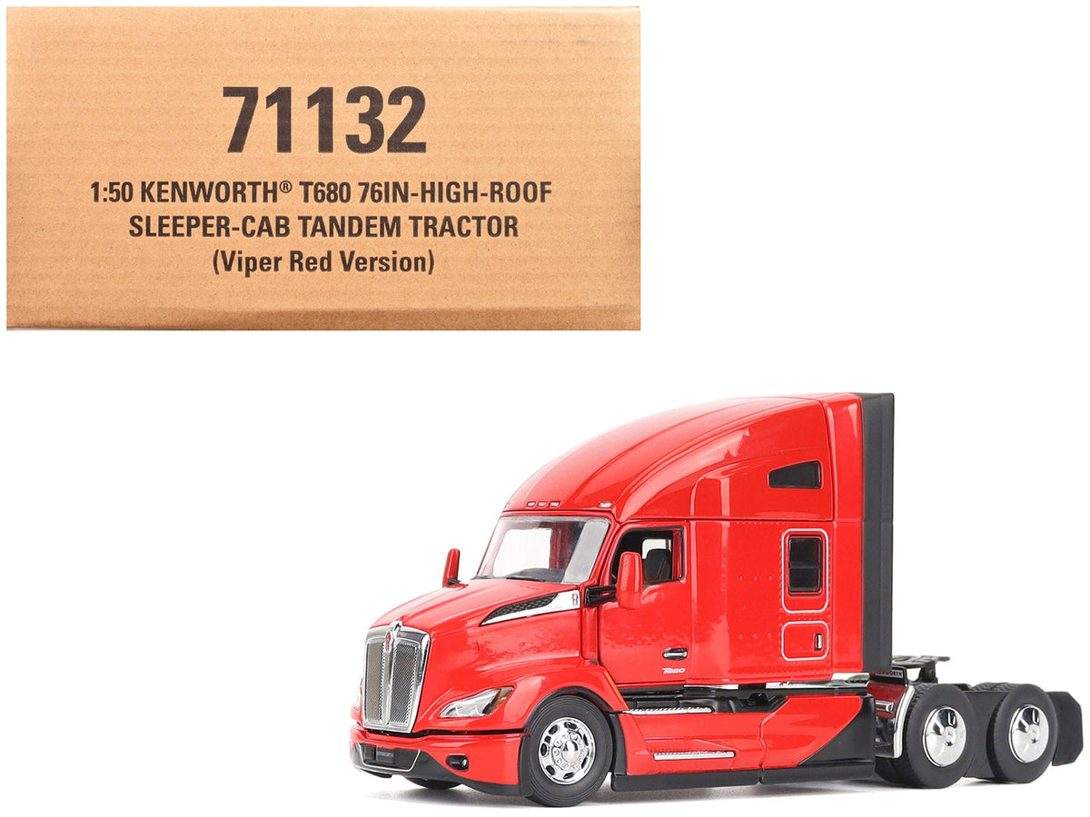 Miniature Motors Kenworth T680 76" High Roof Sleeper Cab diecast model in Viper Red, detailed scale replica from Diecast Masters.