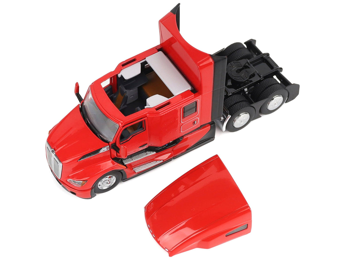 Miniature Motors Kenworth T680 76" High Roof Sleeper Cab diecast model in Viper Red, detailed 1/50 scale transport series truck.