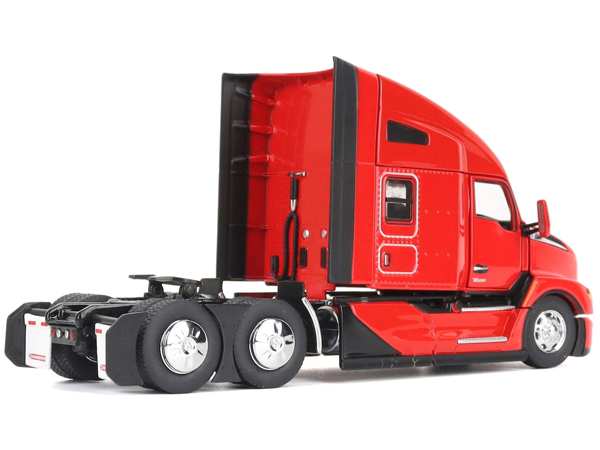Miniature Kenworth T680 76" high roof sleeper cab diecast model in Viper Red by Diecast Masters, detailed transport series replica.