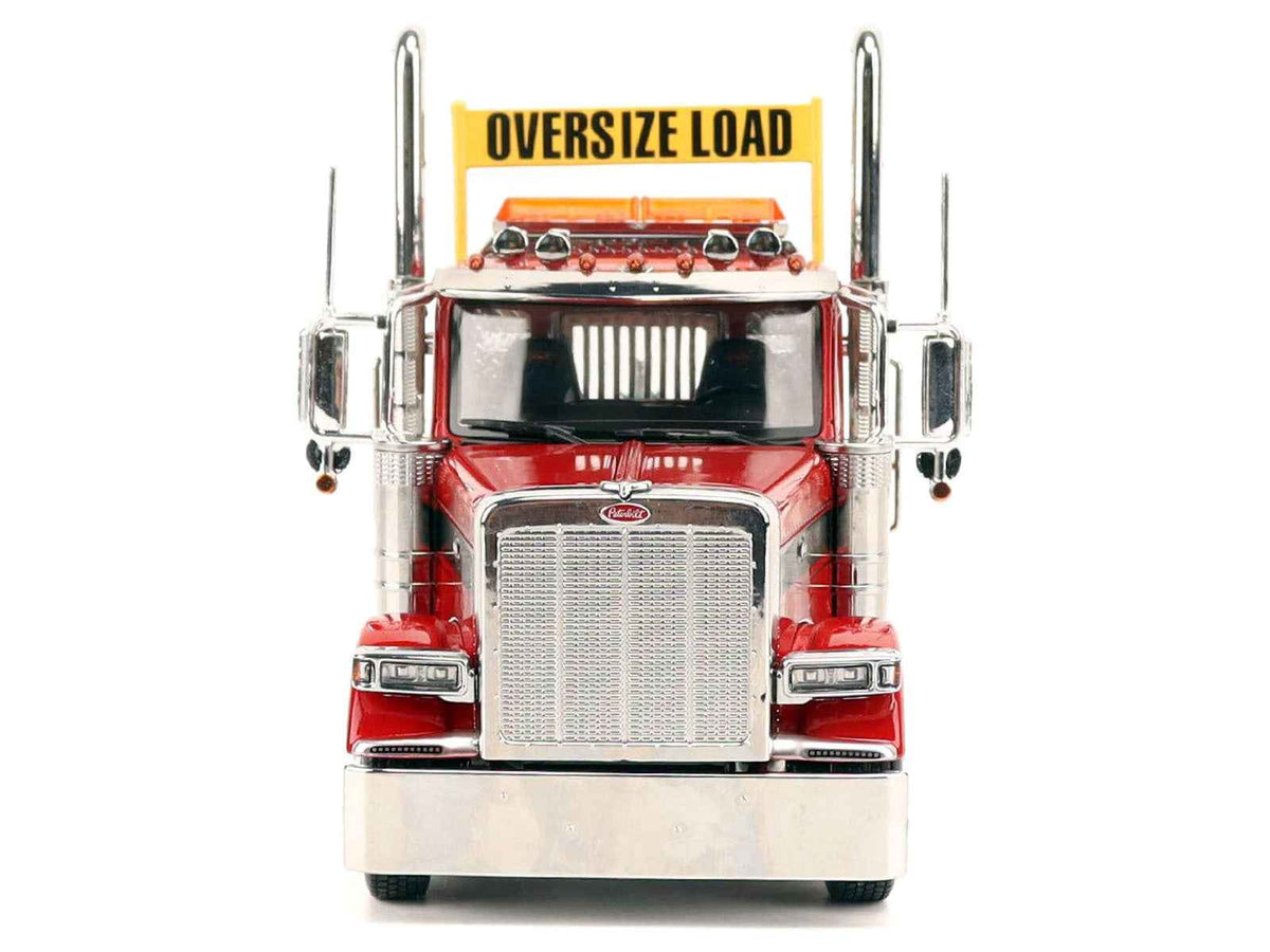Red Peterbilt 589 Tridem-Axle Truck Tractor diecast model with day cab, part of the Transport Series by Diecast Masters.