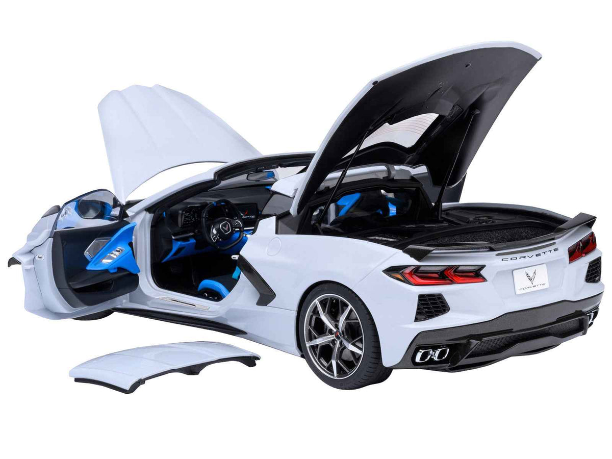 Miniature Chevrolet Corvette C8 Stingray model car in Ceramic Matrix Gray Metallic by Autoart, detailed 1/18 scale Corvette collectible