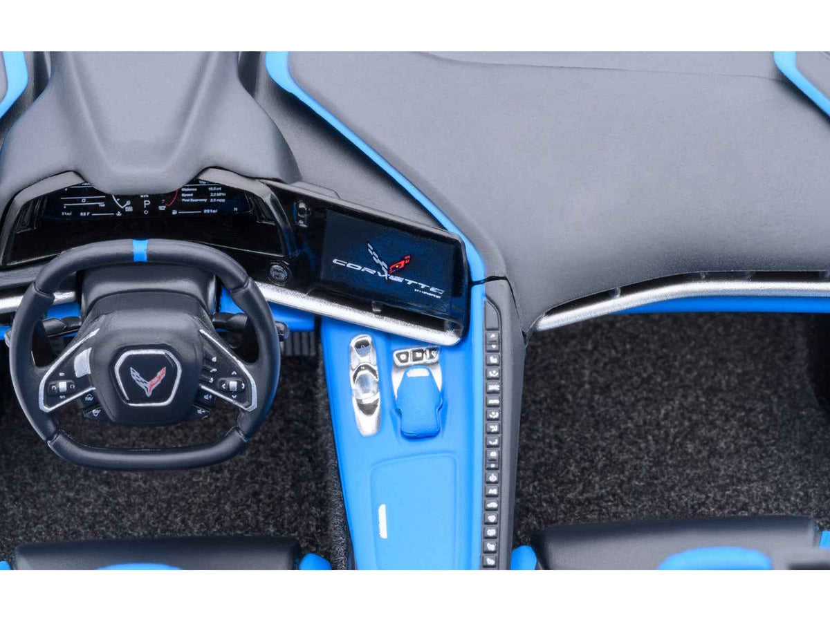 Miniature 1/18 Chevrolet Corvette C8 Stingray model car in Ceramic Matrix Gray Metallic by Autoart, detailed collectible replica.