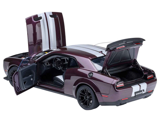 2022 Dodge Challenger SRT Jailbreak Hellraisin Purple with White Stripes 1/18 Model Car by Autoart