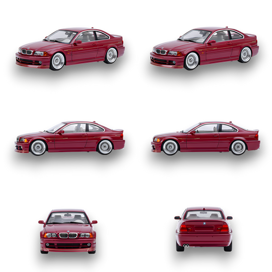 BMW E46 Alpina B3 diecast model in deep wine red, 1:64 scale, detailed miniature from Lot57Supplies Diecast Shop.