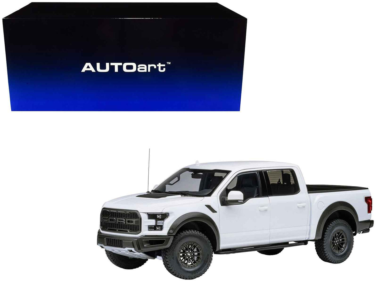 2019 Ford F-150 Raptor pickup truck model by Autoart in Oxford White, detailed 1/18 scale miniature vehicle.