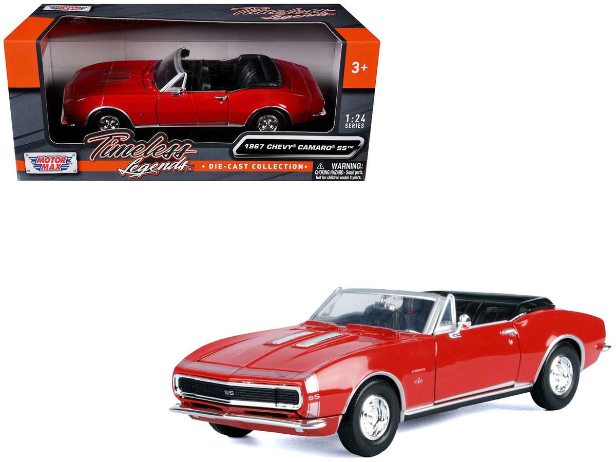 Burgundy 1967 Chevrolet Camaro SS convertible diecast model car by Miniature Motors, detailed 1/24 scale Chevrolet model.