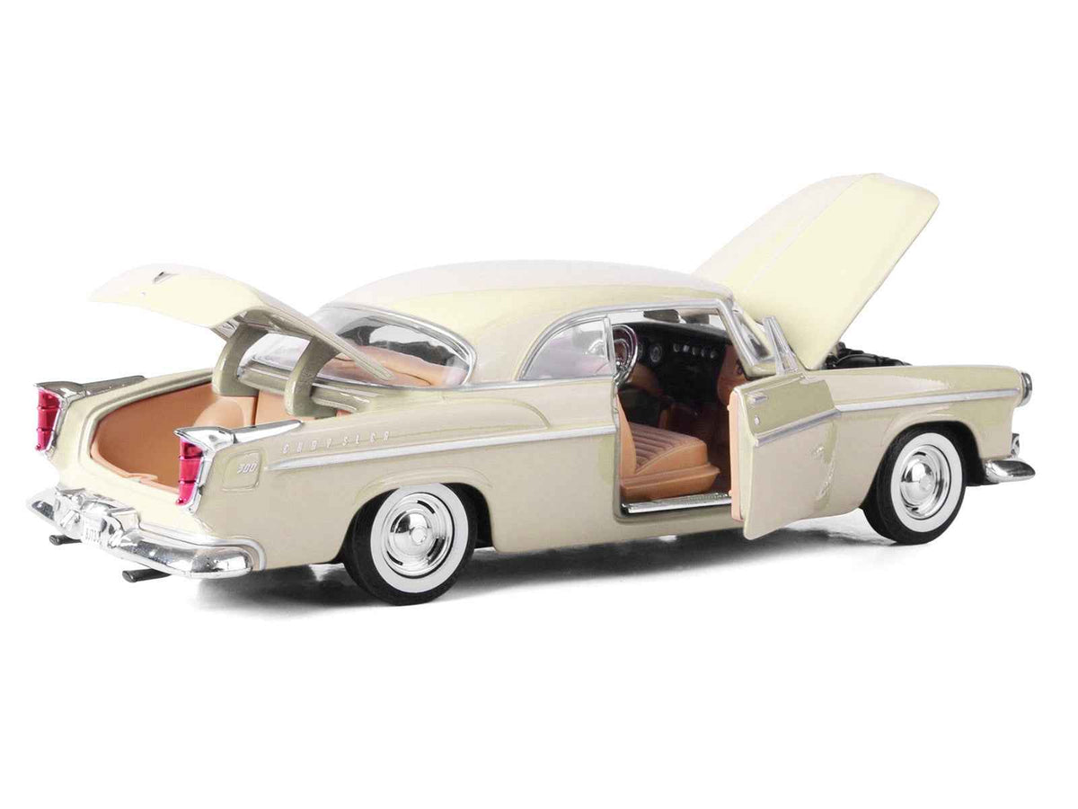 Miniature Motors 1/24 diecast model of cream 1955 Chrysler C300 from the Timeless Legends Series, detailed collectible car.