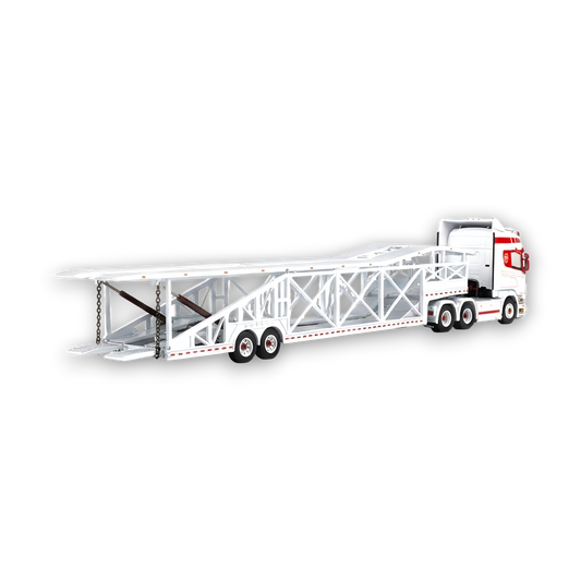 Flame Scania Car Carrier Transport Truck Red White 1:64 - Limited to 299 Pcs - Evergreen Kings