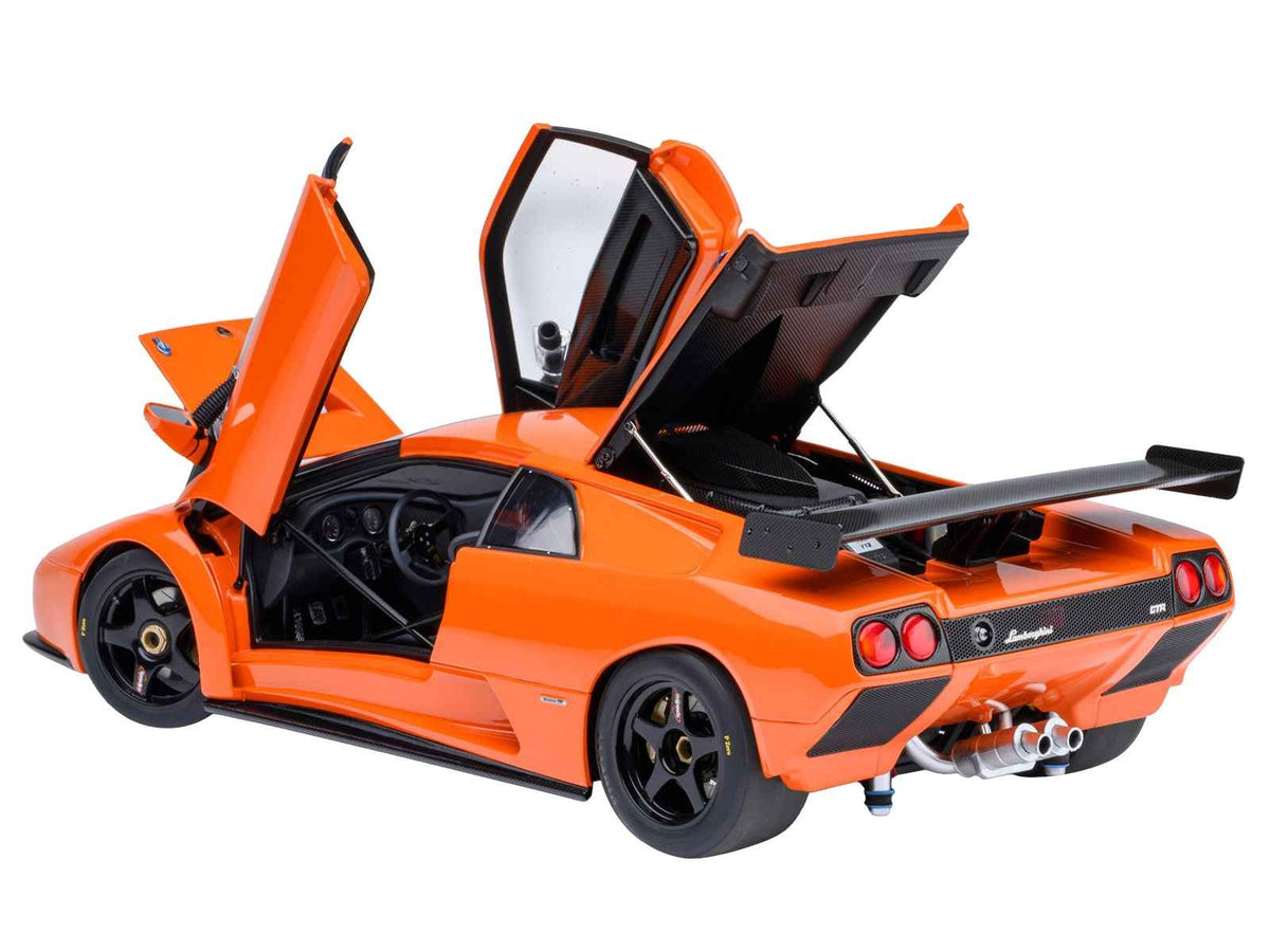 Miniature Lamborghini Diablo GTR model car in Arancio Ishtar Orange by Autoart, detailed 1/18 scale collectible Lamborghini model.