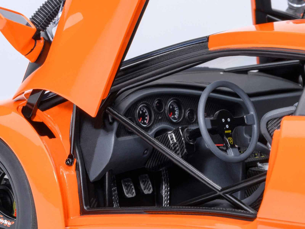 Miniature Lamborghini Diablo GTR model car in Arancio Ishtar orange by Autoart, detailed 1/18 scale Lamborghini model.