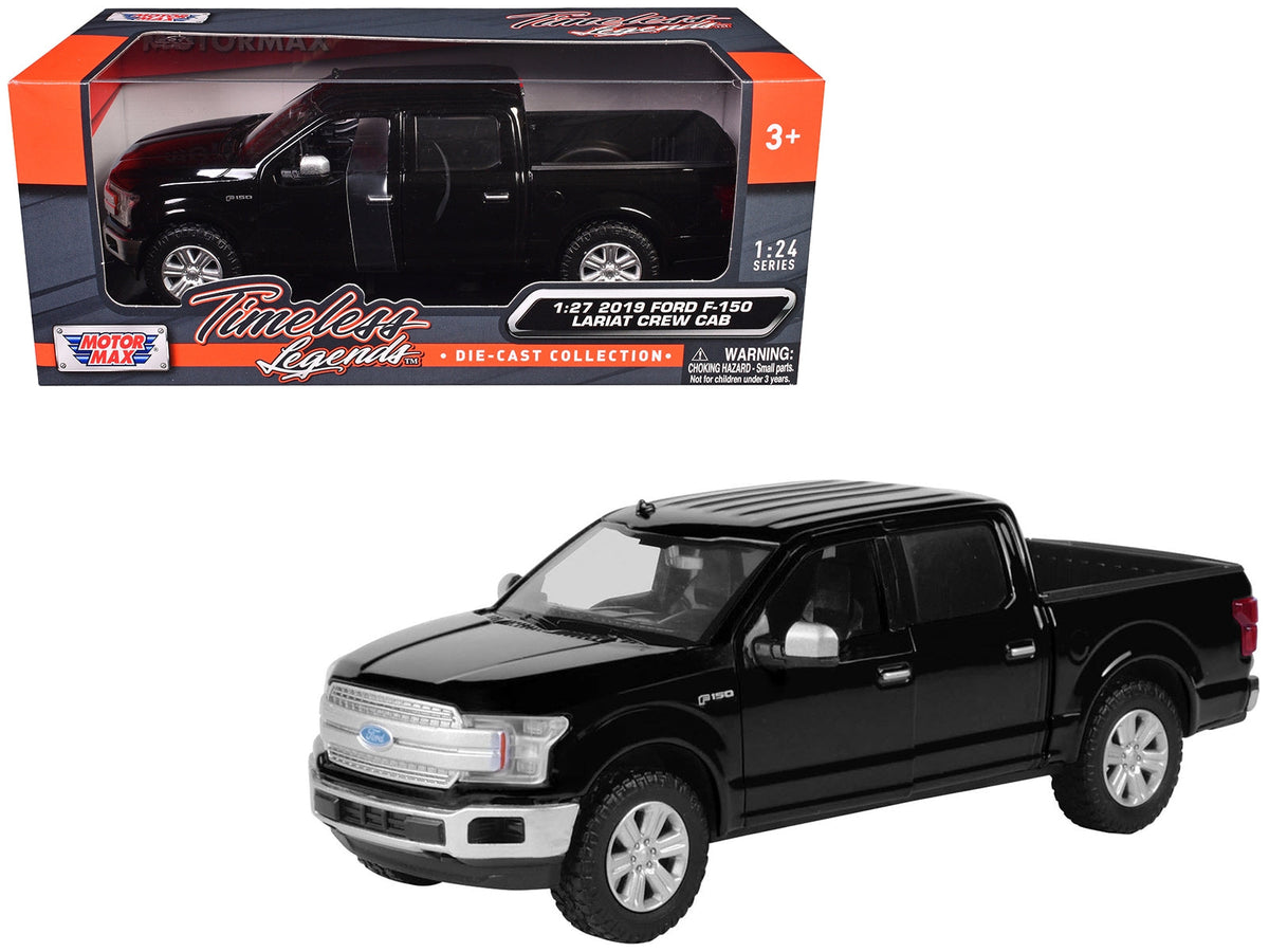 Black 2019 Ford F-150 Lariat Crew Cab diecast model truck by Miniature Motors, detailed Ford pickup truck replica.