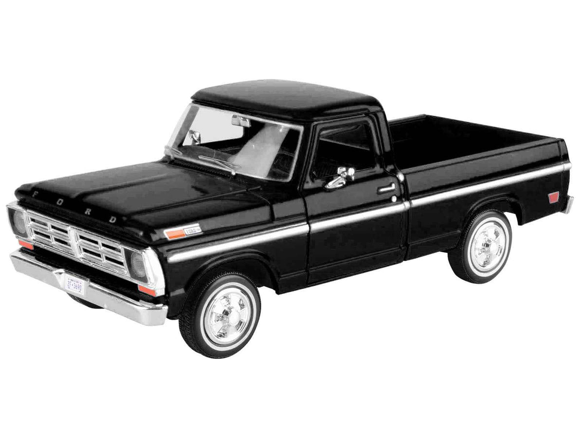 Black 1972 Ford F-100 Pickup Truck diecast model by Miniature Motors from the Timeless Legends series, detailed 1/24 scale Ford model.