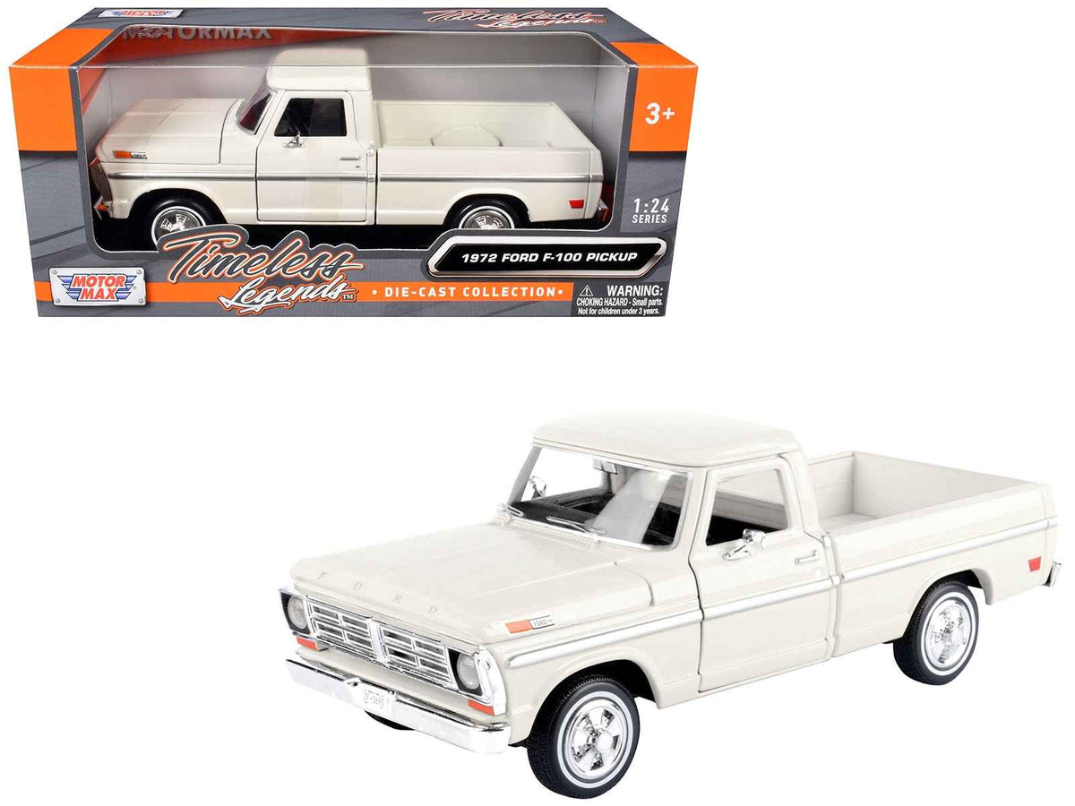 1972 Ford F-100 pickup truck diecast model by Miniature Motors, cream color, detailed 1/24 scale Ford F-100 truck from the Timeless Legends series.