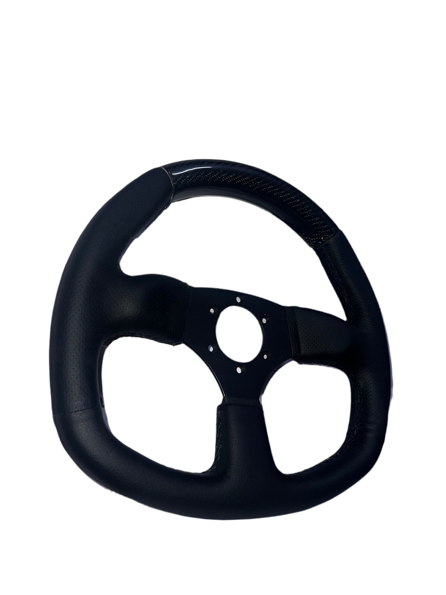 Speedzone Performance LLC racing carbon top steering wheel with flat bottom design, lightweight and sporty for high-performance driving.