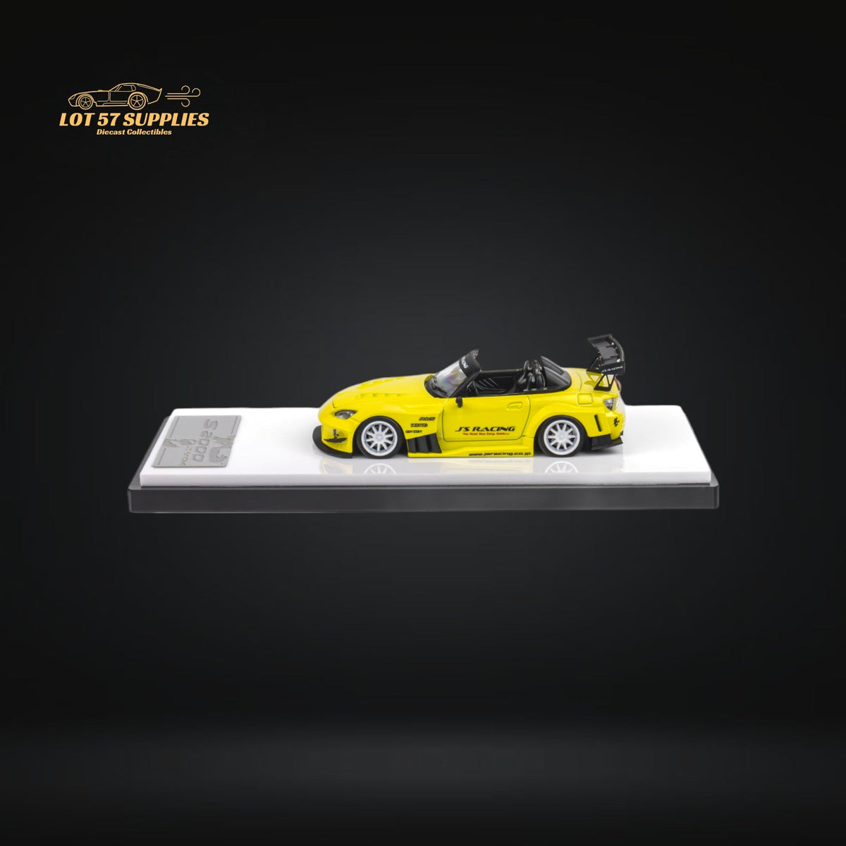 Yellow pearl Honda S2000 JS Racing Microturbo diecast car in 1:64 scale, detailed model from Lot57Supplies Diecast Shop.