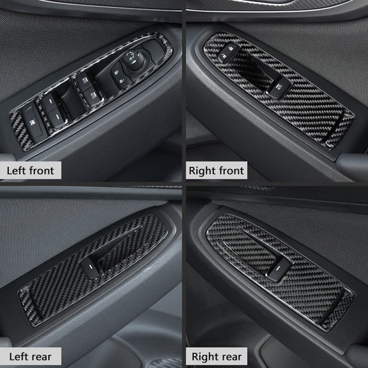 JDMuscle black and red carbon fiber window switch trim covers for 2022-2025 Subaru WRX, 4-piece set, sleek interior accessory