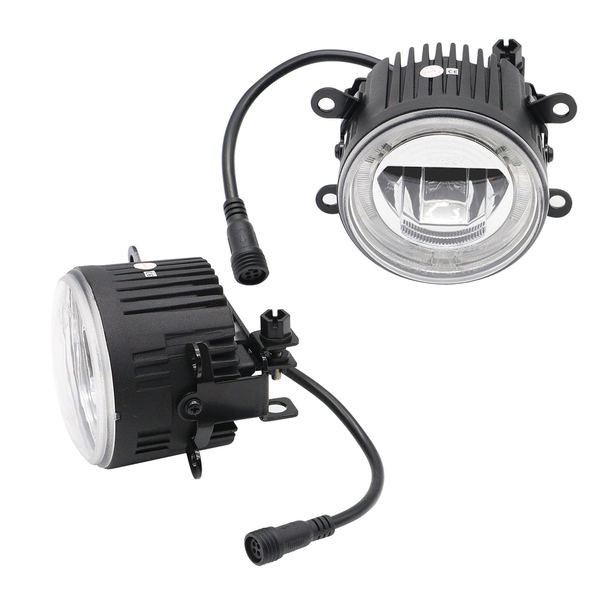 JDMuscle LED halo DRL fog light housings for Subaru WRX, STI, BRZ, FT86, and Forester models, showing sleek design and clear lenses.