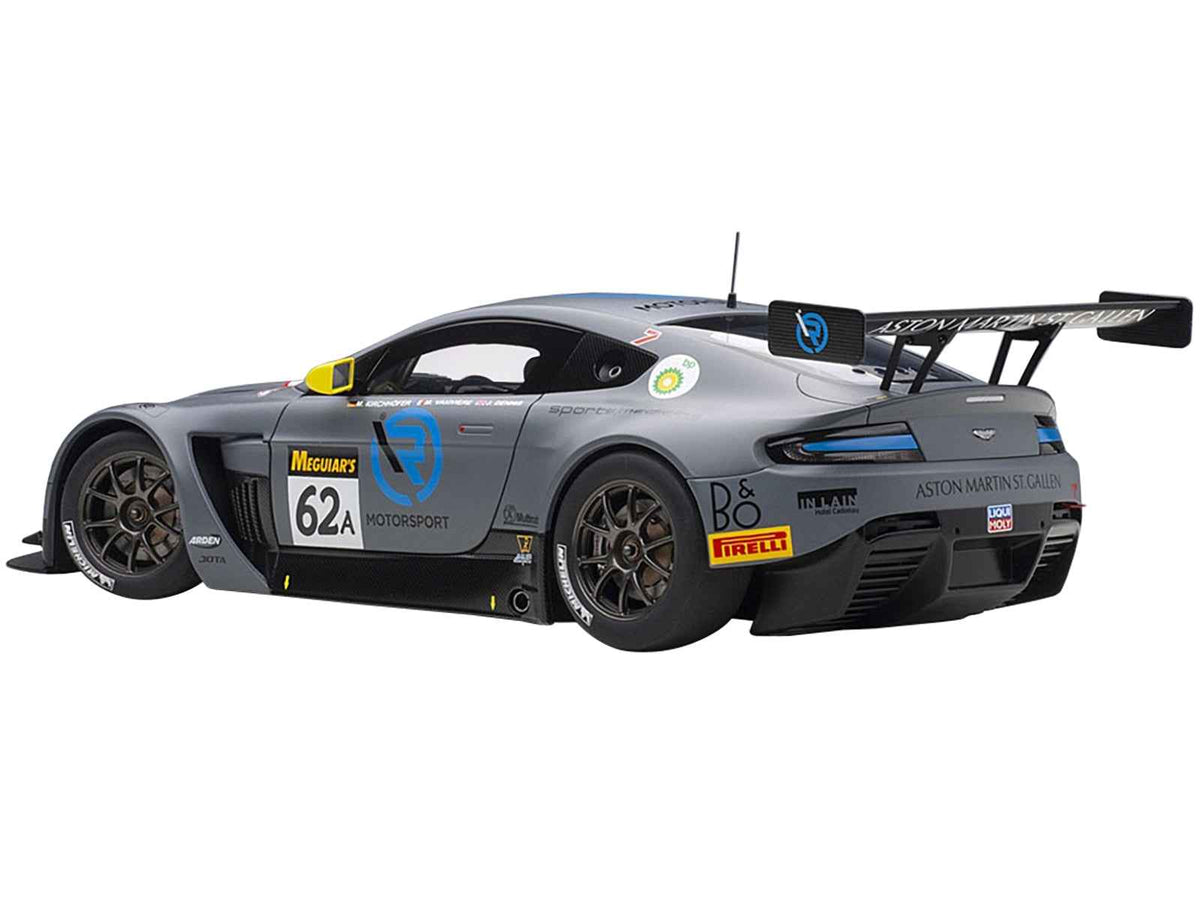 Miniature Aston Martin Vantage V12 GT3 model car by Autoart, #62A J. Dennis, M. Vaxiviere, M. Kirchhoefer, Team R-Motorsport Bathurst 12H.