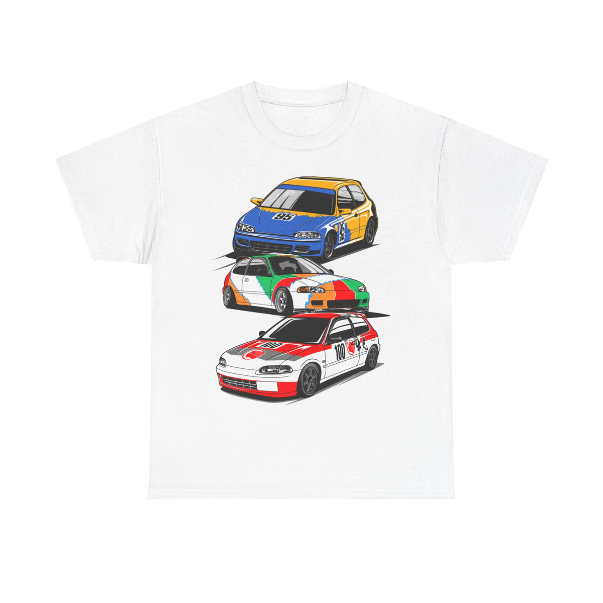 Evergreen Kings EG6 Civic Racing Legends T-shirt featuring a graphic design of a classic Honda Civic EG6 on the front.