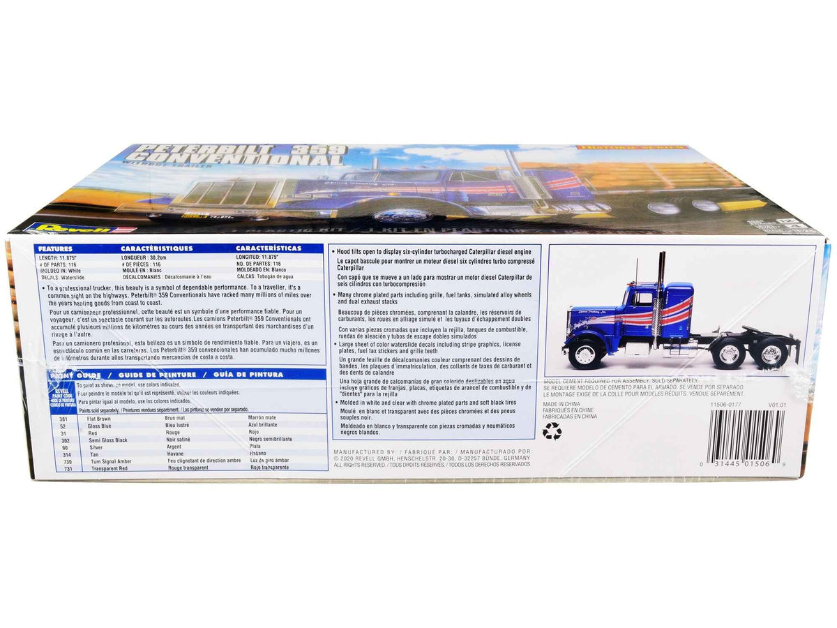 Miniature Motors 1/25 scale Peterbilt 359 Model Kit of a classic truck tractor from the Historic Series, without trailer.