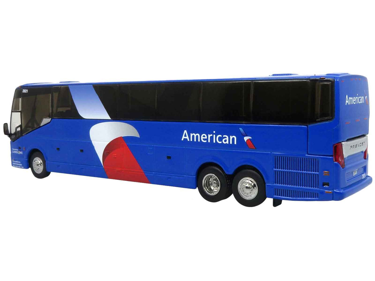 Miniature Motors HO diecast model of Prevost H3-45 Coach Bus in American Airlines blue with graphics, limited edition 1/87 scale.