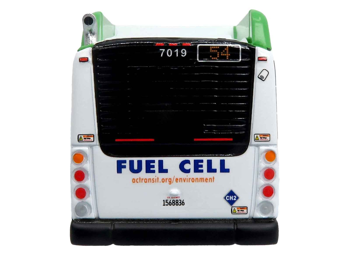 Miniature Motors 1/87 diecast model of New Flyer Xcelsior XHE40 transit bus in white and green, detailed with graphics, limited edition.