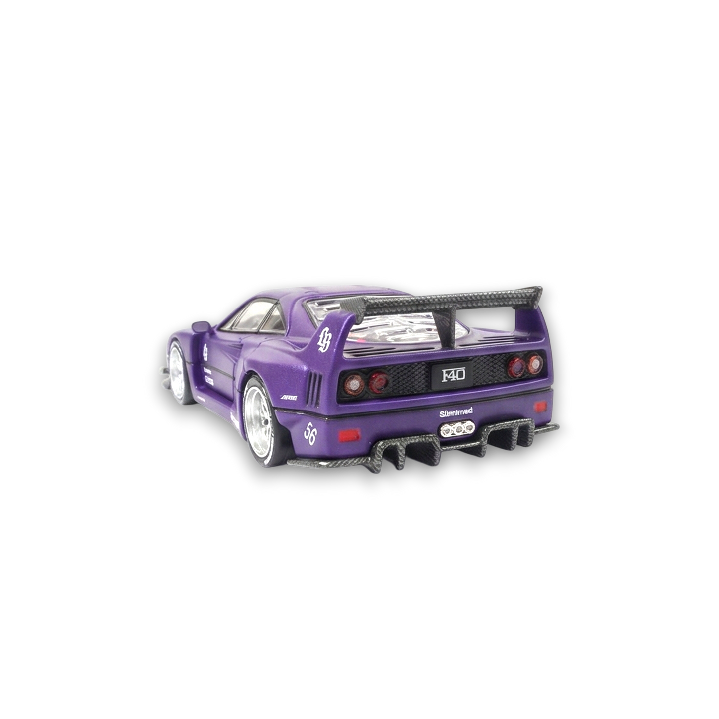Demon King Auto F40 Ferrari diecast model in royal purple, 1:64 scale, detailed miniature collectible.