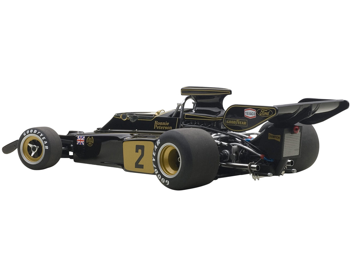 Miniature Motors Lotus 72E 1973 Ronnie Peterson #2 1/18 scale model car by Autoart, detailed replica of vintage racing car
