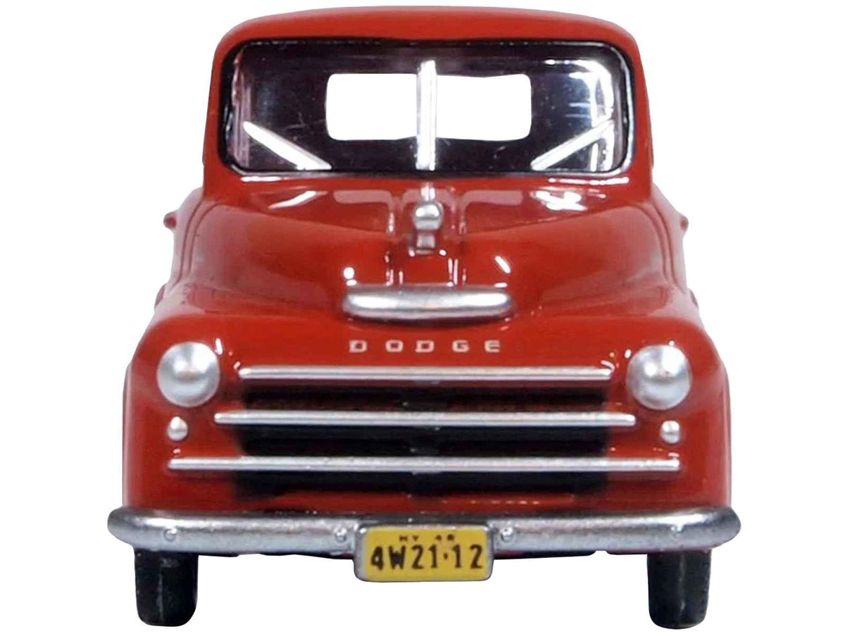 Red 1948 Dodge B-1B Pickup Truck diecast model by Oxford Diecast, 1/87 scale, detailed miniature truck for collectors.