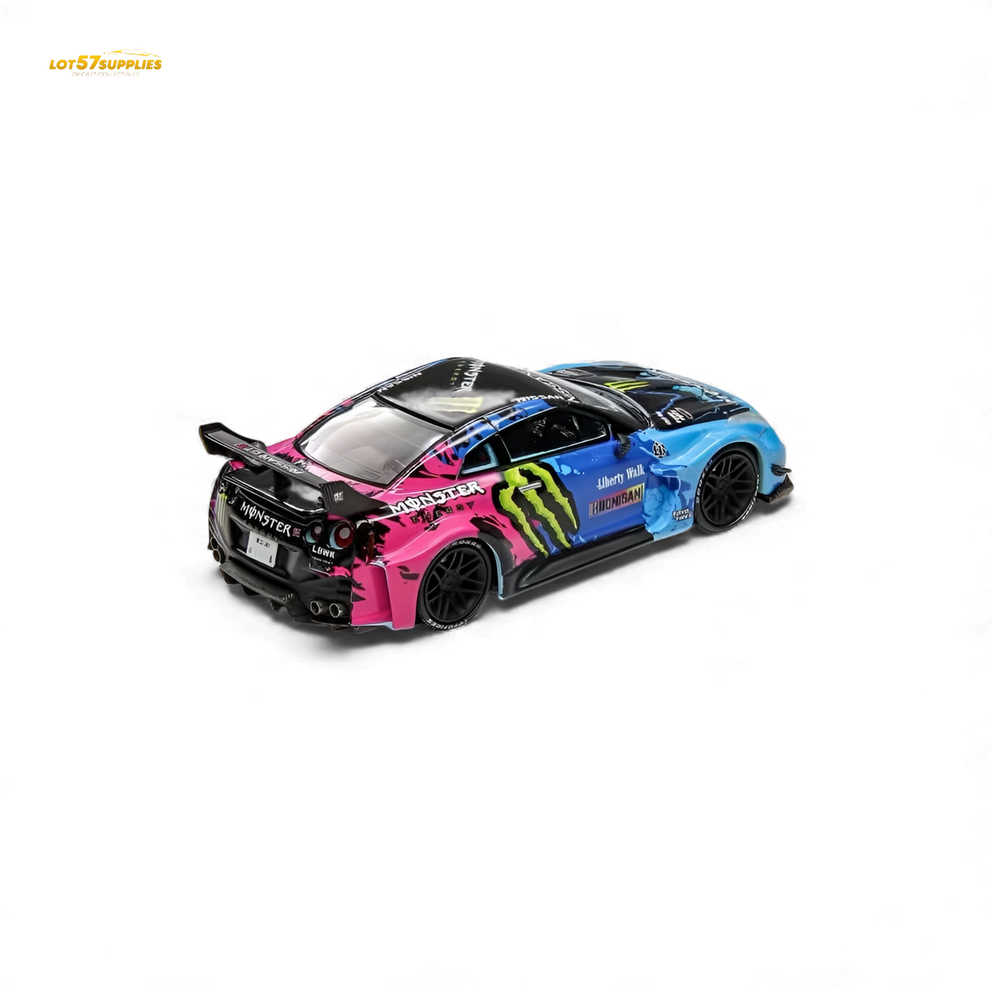 Pre-order Nissan GT-R R35 diecast car by Lot57Supplies with Demon King Auto LBWK Monster Livery, detailed 1:64 scale model.