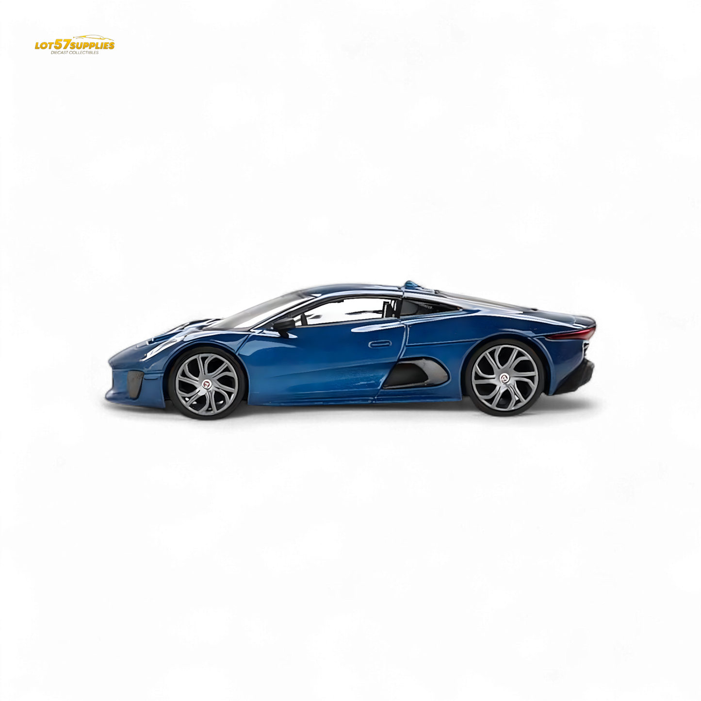 Blue Mini-GT Jaguar C-X75 diecast model in 1:64 scale, detailed miniature car collectible by Lot57Supplies Diecast Shop