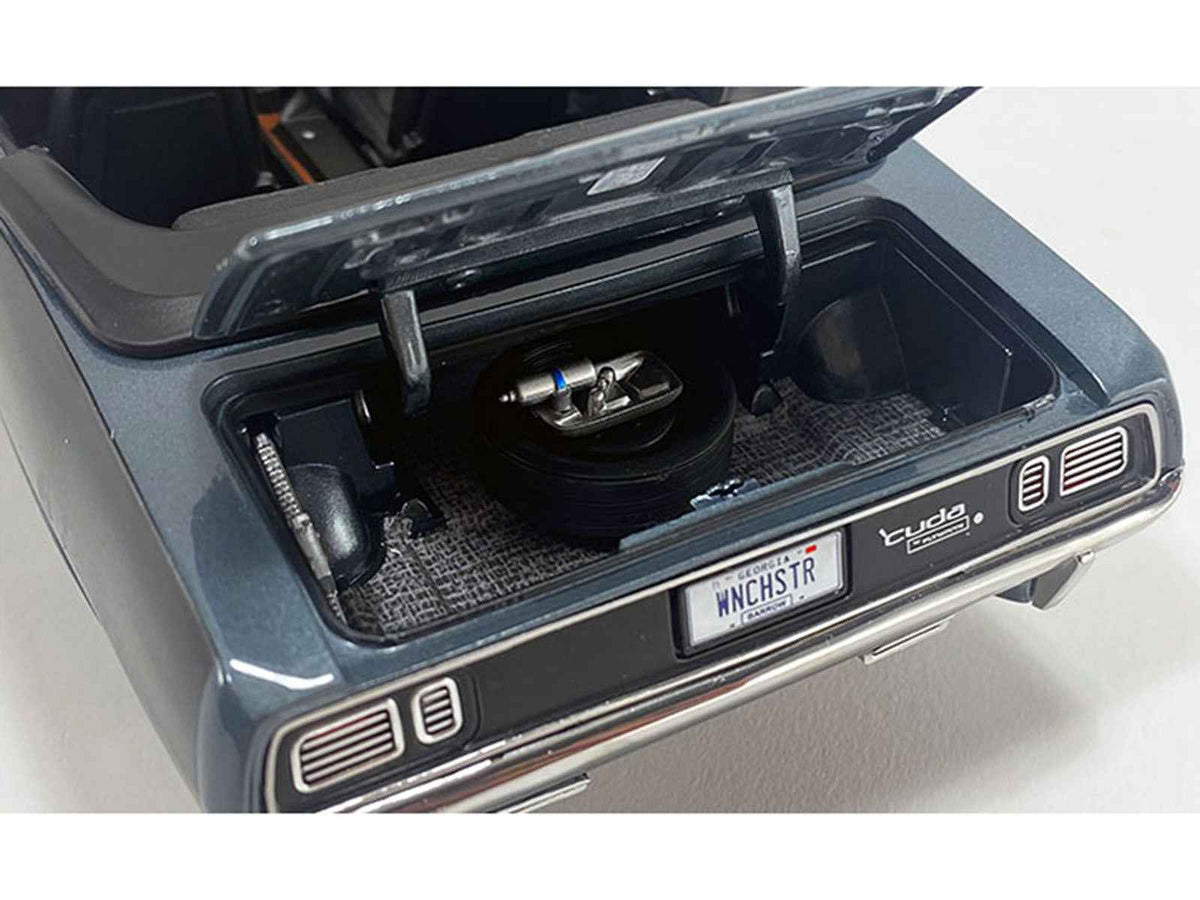 Miniature Motors 1/18 diecast model of 1971 Plymouth HEMI Cuda Convertible in Winchester Gray with black soft top, limited edition.